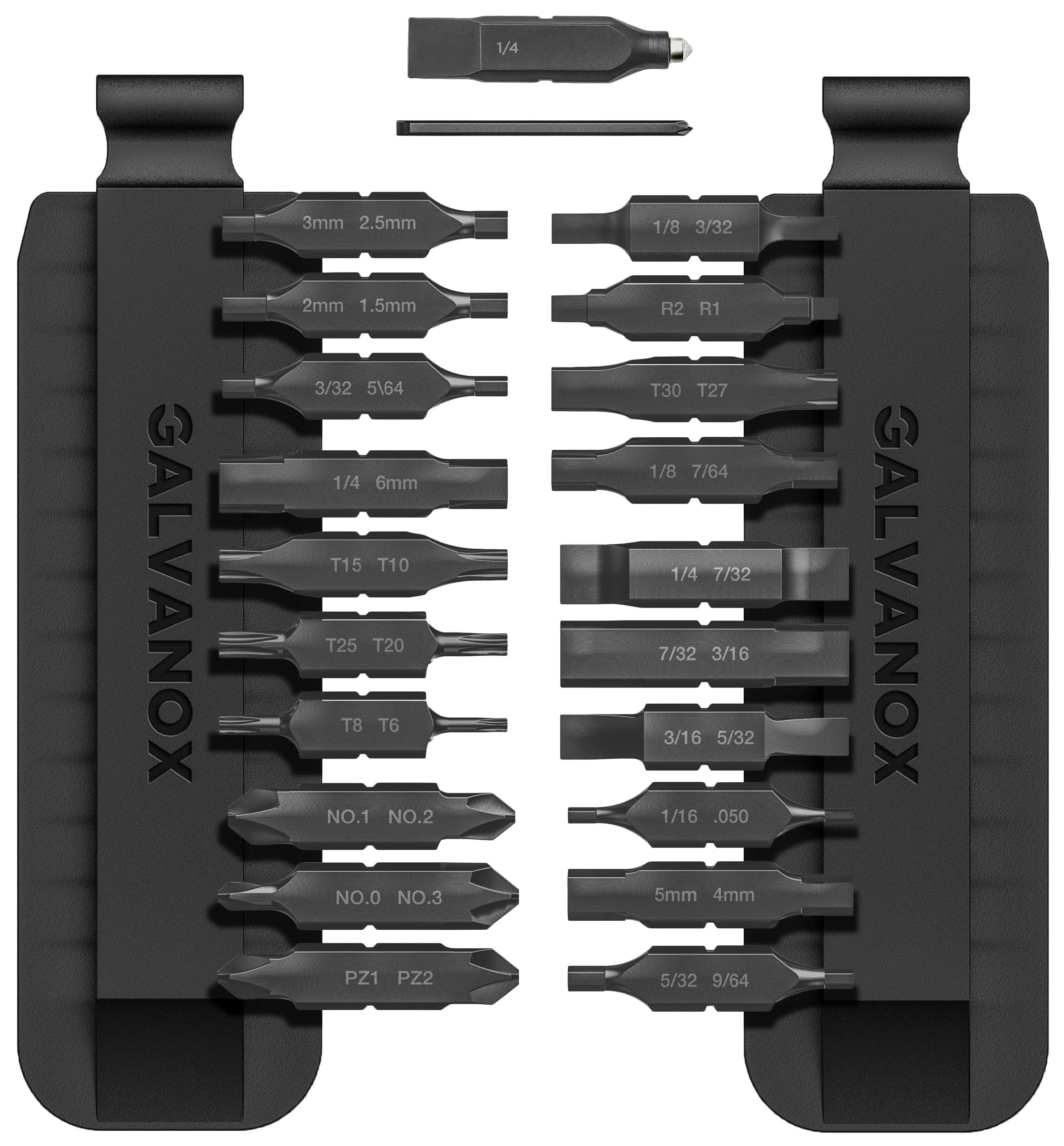 GALVANOX 22pc flat bit kit for Leatherman close-up illustrates secure fit