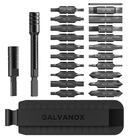 GALVANOX black finish set—compact, durable on-the-go repairs.