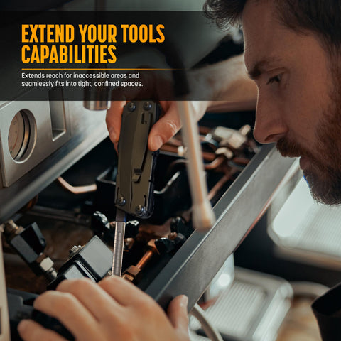 GALVANOX compact extension shown in use, boosting reach in confined areas.