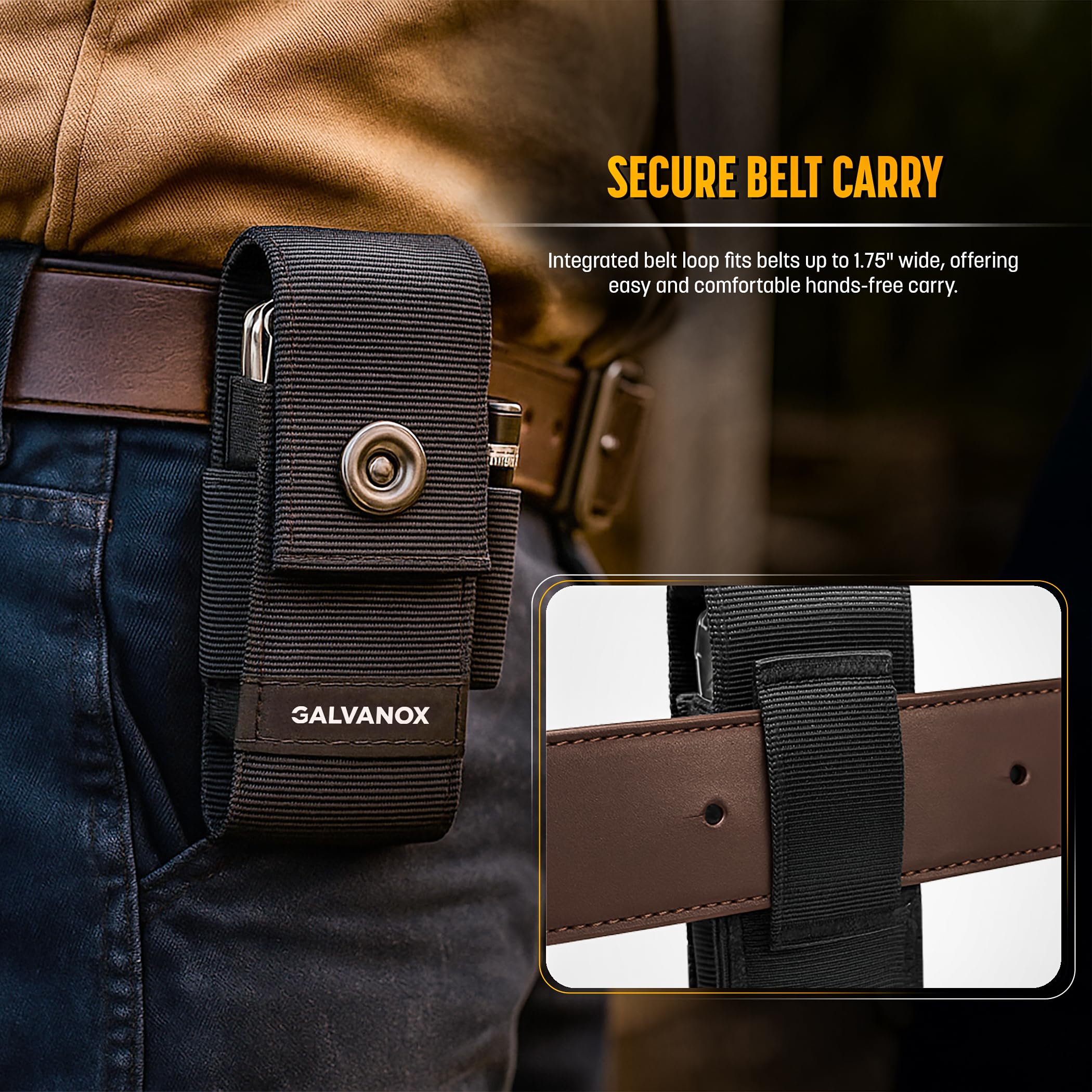 Galvanox double-sided bit holder fits inside the pouch for quick access.