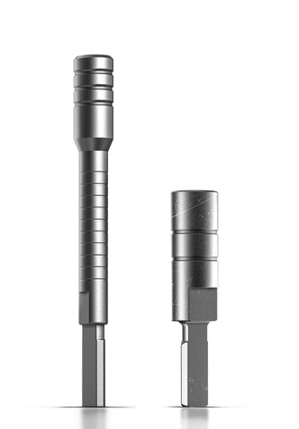GALVANOX flat-end bit-driver extender for Leatherman enables extended reach in tight spaces.