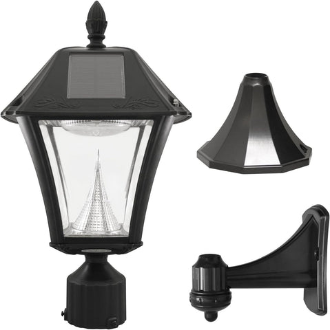 Gama Sonic Baytown II lamp alone with warm white illumination for outdoor entryways