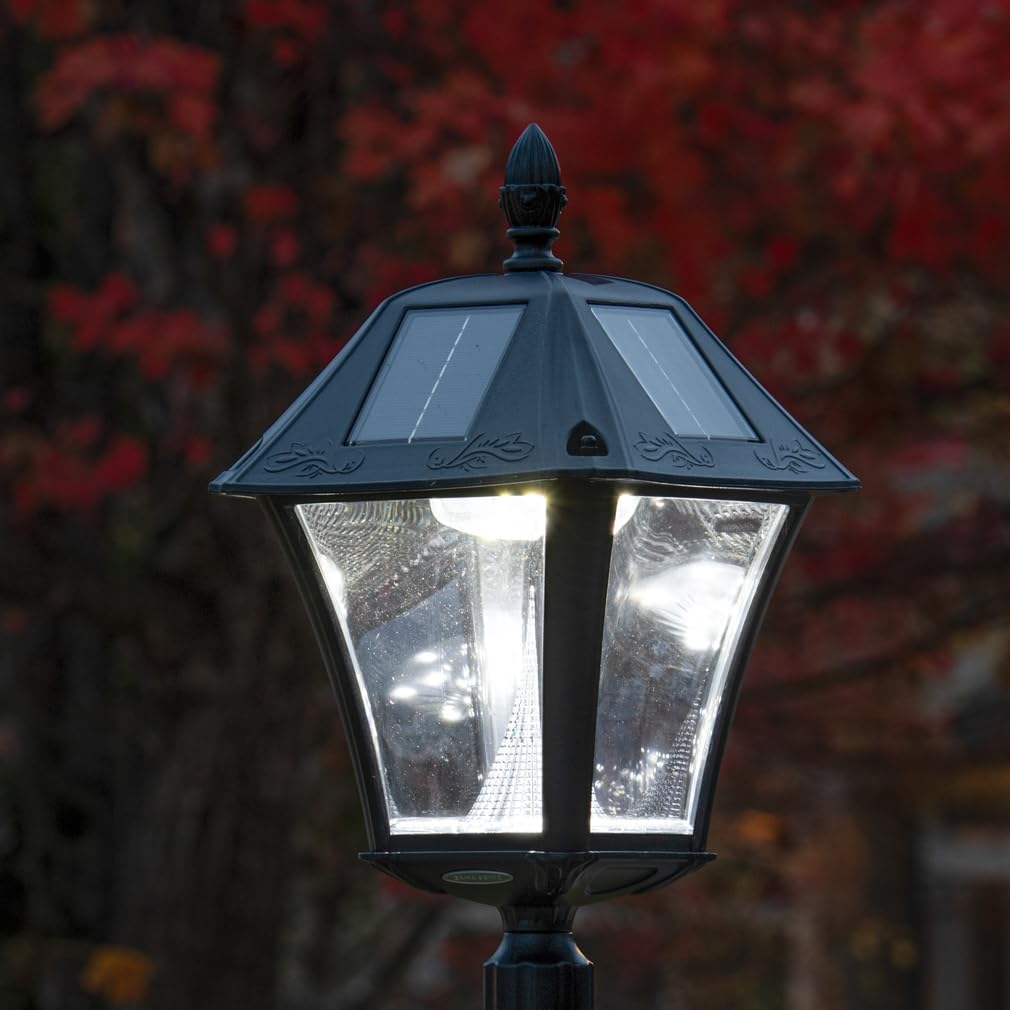 Gama Sonic Baytown II on a pole mount provides elevated lighting along walkways