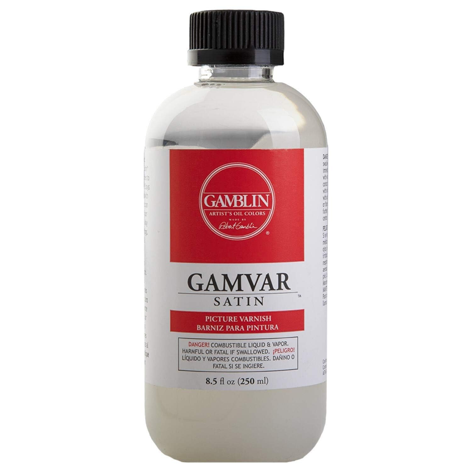 Gamblin Gamvar Pict Varnish satin finish brightens color depth and protects artwork