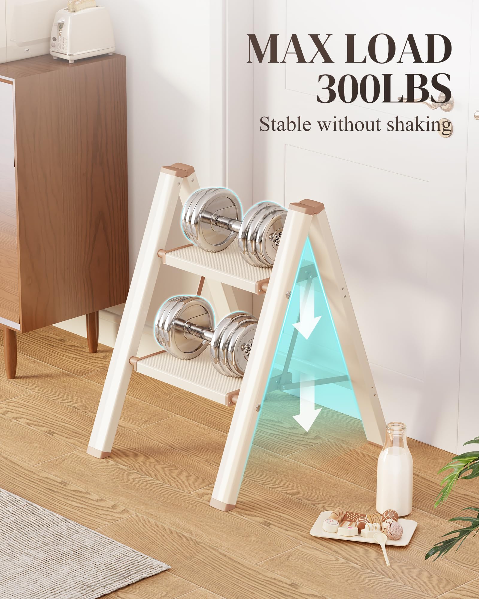 GameGem 2 Step Ladder anti-slip feet protect floors and prevent slips.