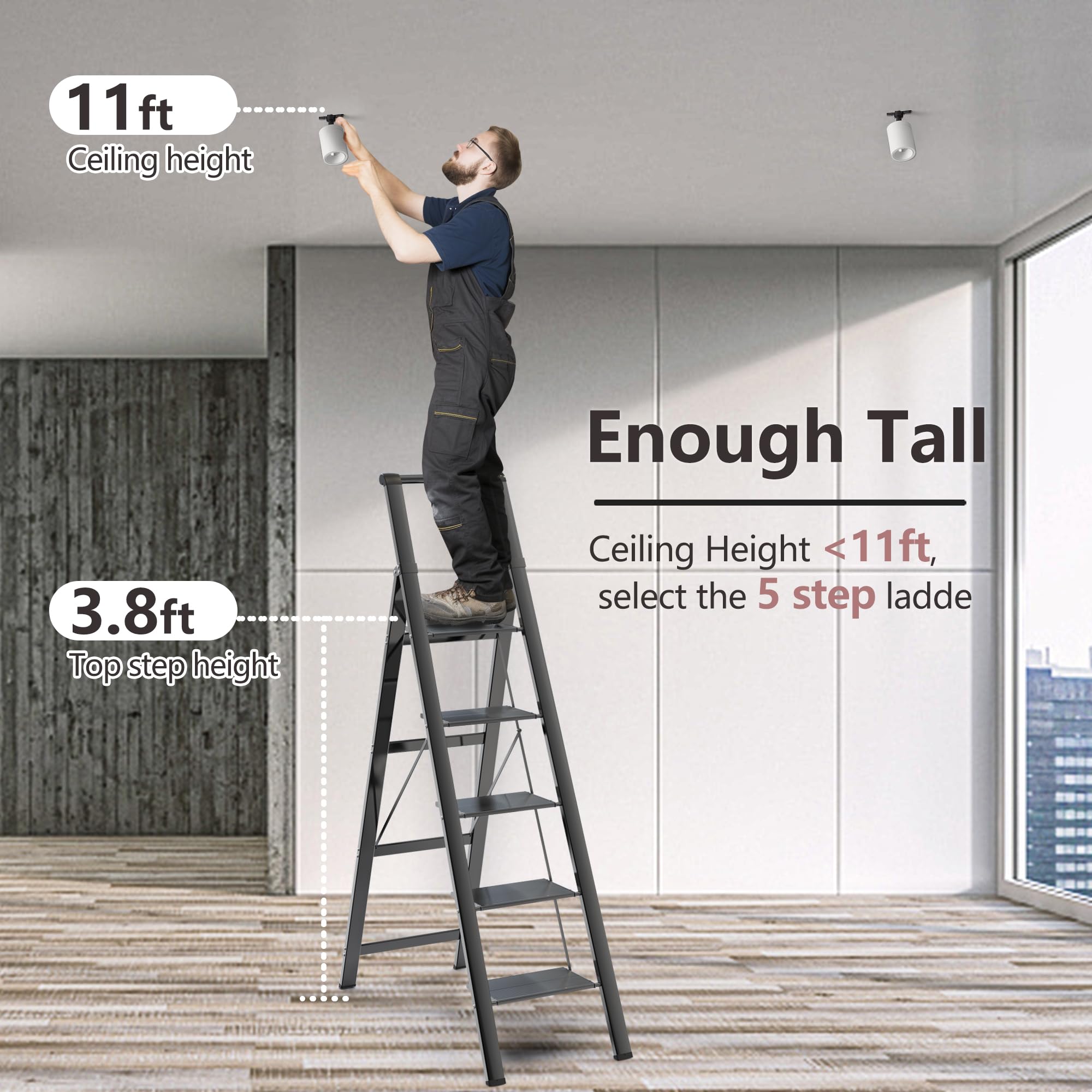 GameGem 5 Step Ladder anti-slip pedals provide stable footing during tasks.