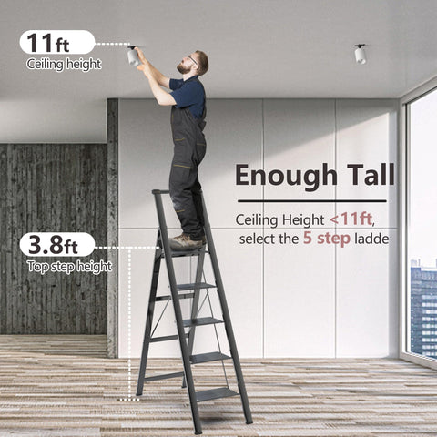 GameGem 5 Step Ladder anti-slip pedals provide stable footing during tasks.