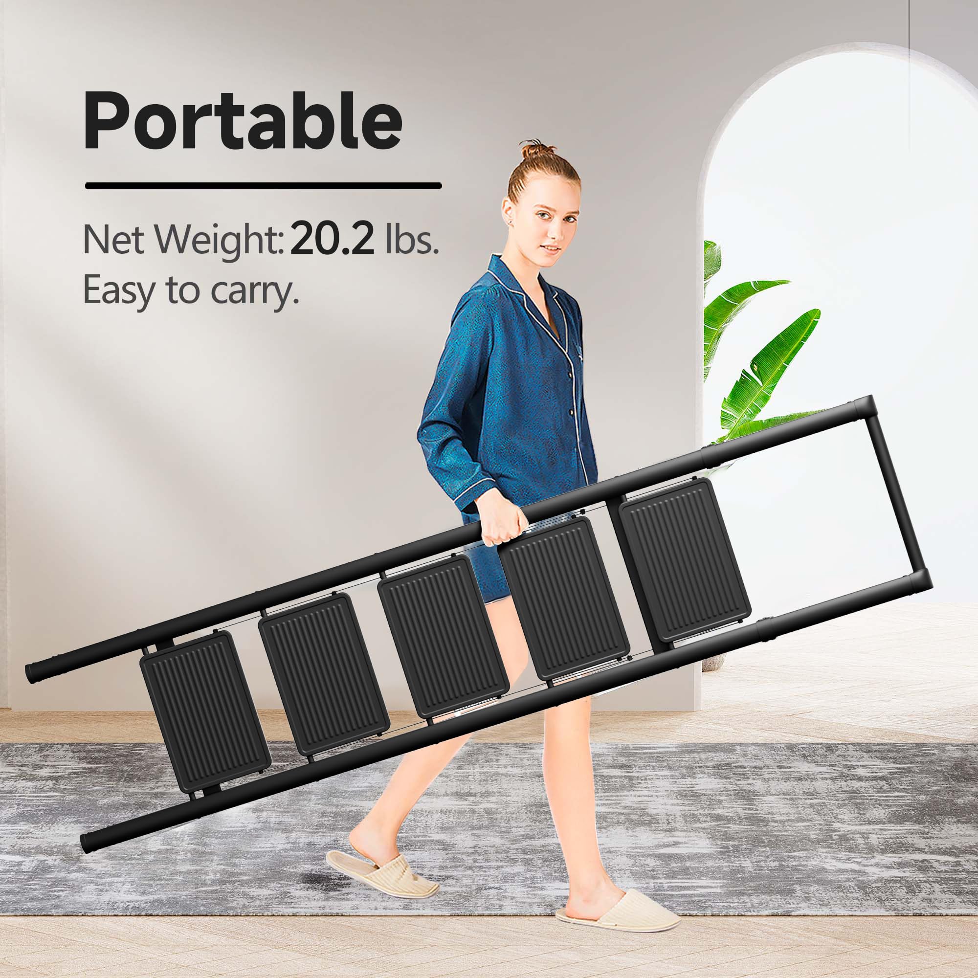 GameGem 5 Step Ladder with floor-protective feet prevents floor scratches.