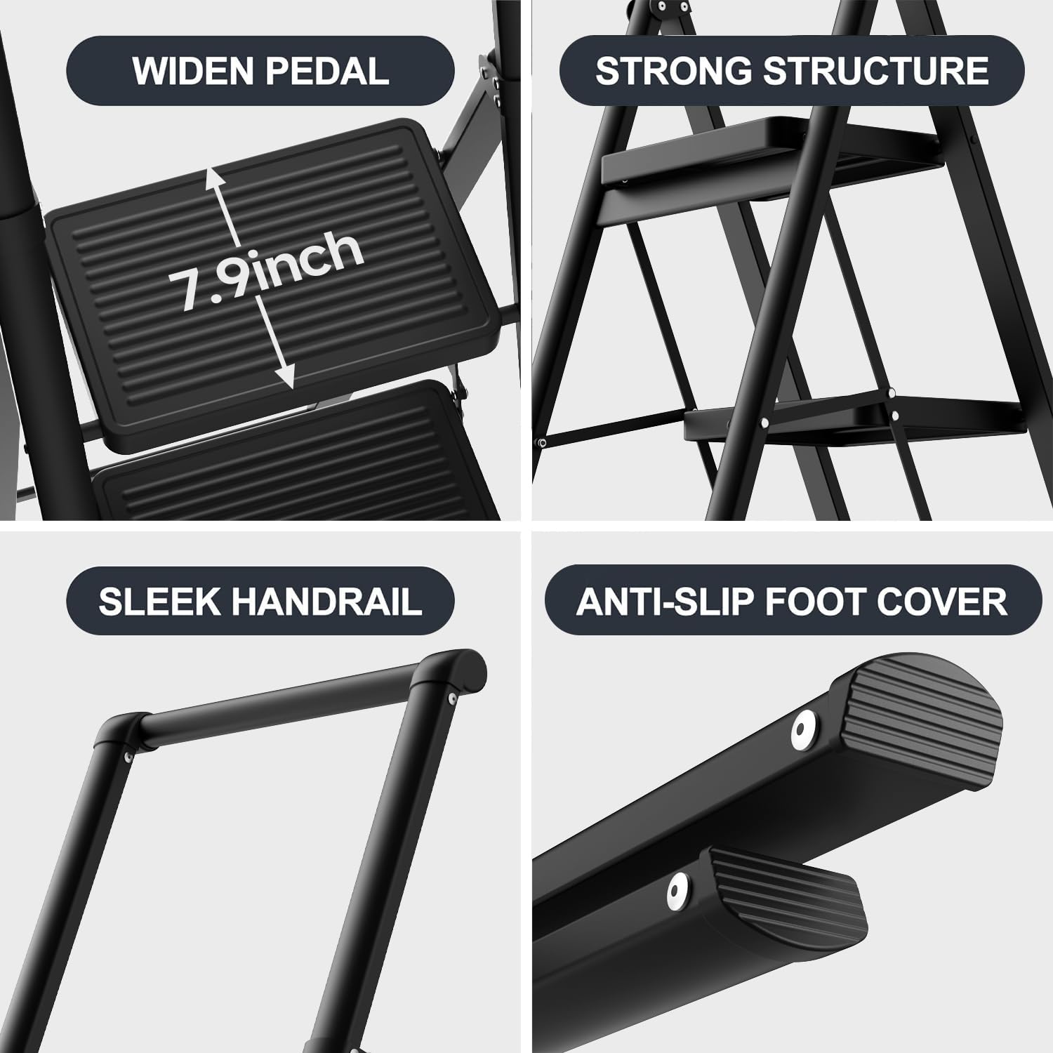 GameGem 5 Step Ladder folds flat for compact storage after use.