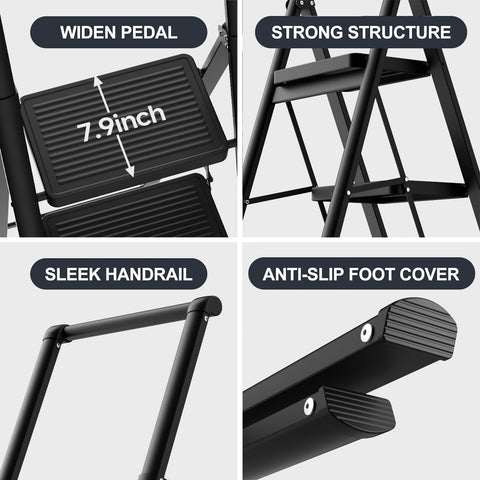 GameGem 5 Step Ladder folds flat for compact storage after use.