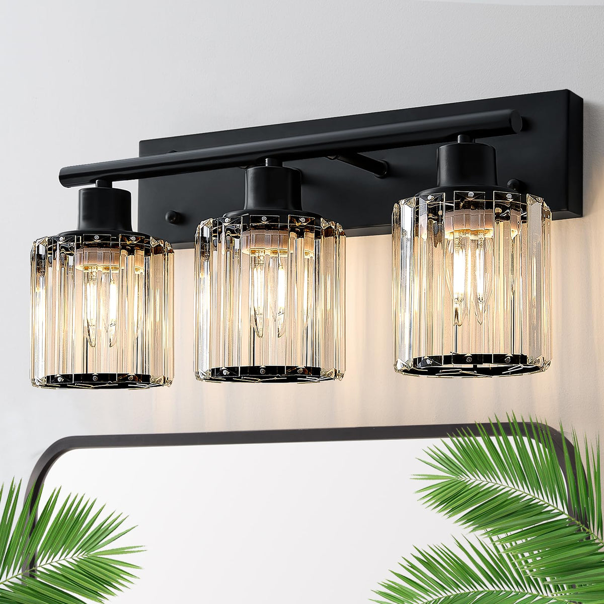 GAMTUE 3-light vanity light with crystal shades brightens your bathroom with elegant sparkle