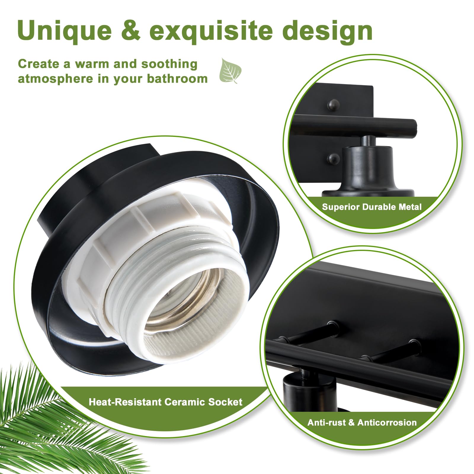 GAMTUE E26 base vanity light with heat-resistant socket enhances bulb life