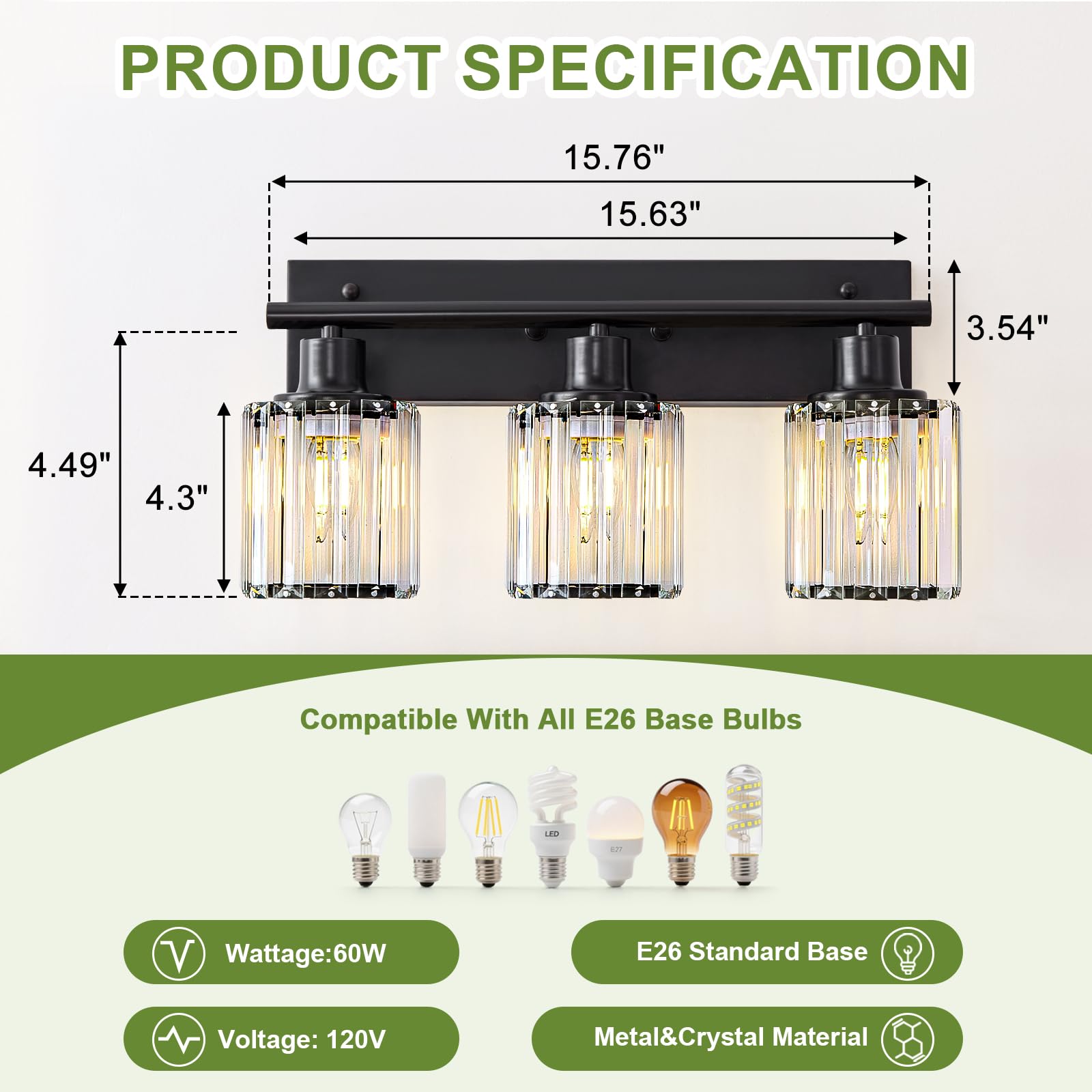 GAMTUE stainless steel frame vanity light for durable, contemporary style