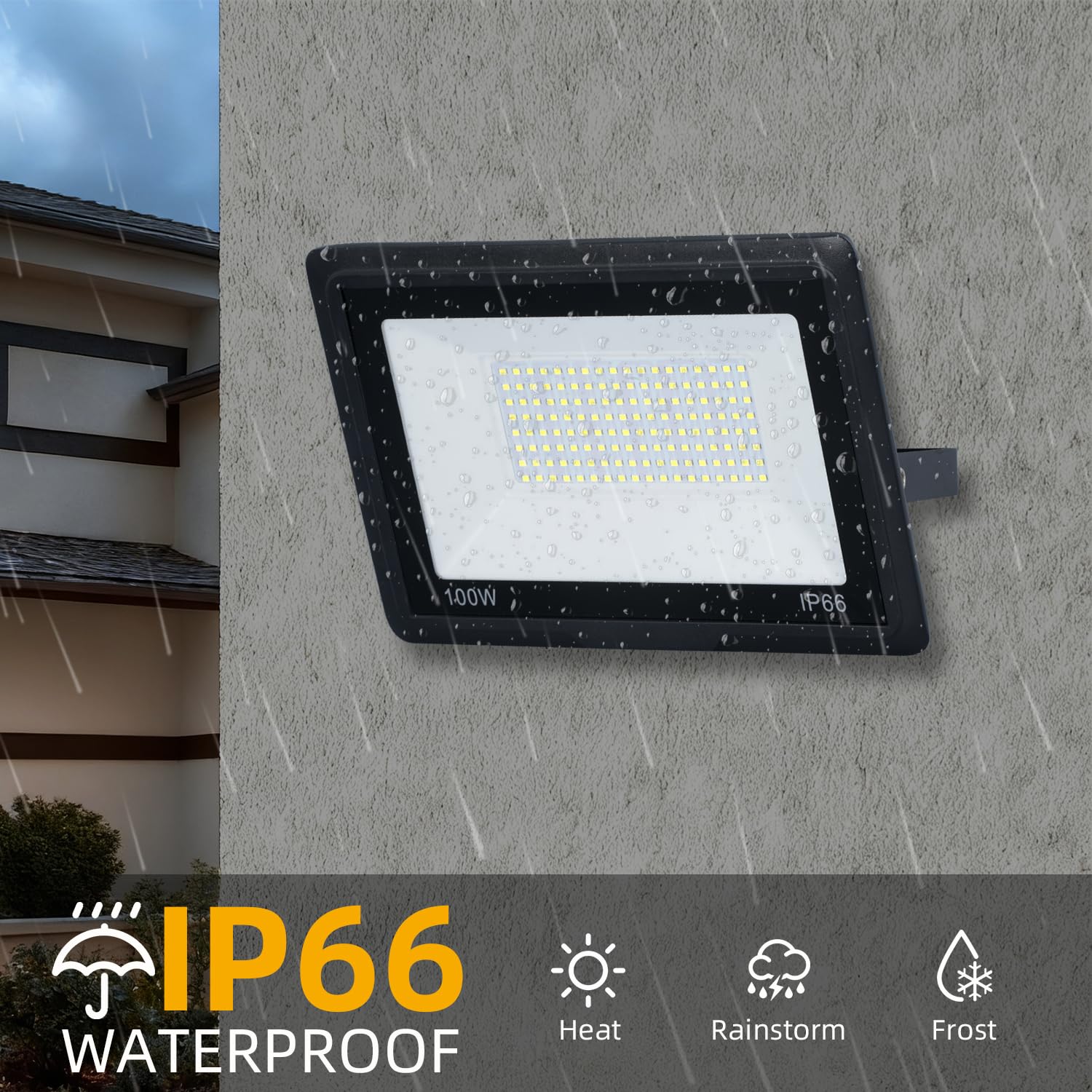 GANGZHIZI 100W flood light side angle showing wide beam for shadows-free coverage
