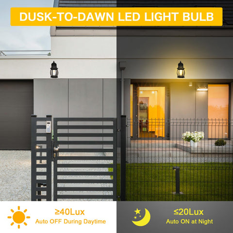 Ganiude E12 dusk-to-dawn patio bulb creates cozy pathway lighting for evenings.