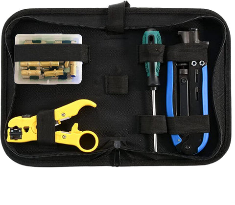 Gaobige tool in use crimping RG6 connectors for reliable connections