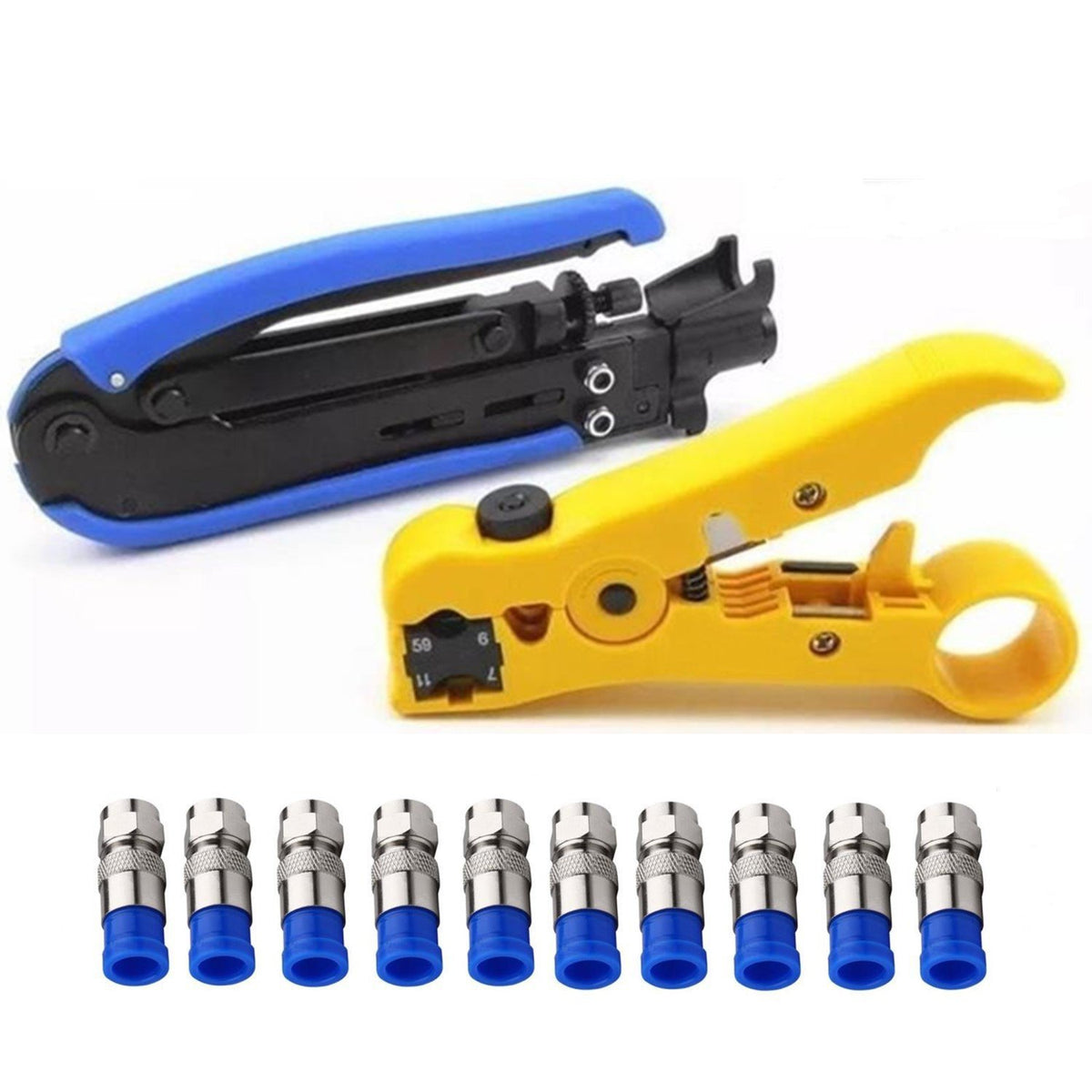 Gaobige coaxial crimp tool in blue with ergonomic grip for precise crimps.