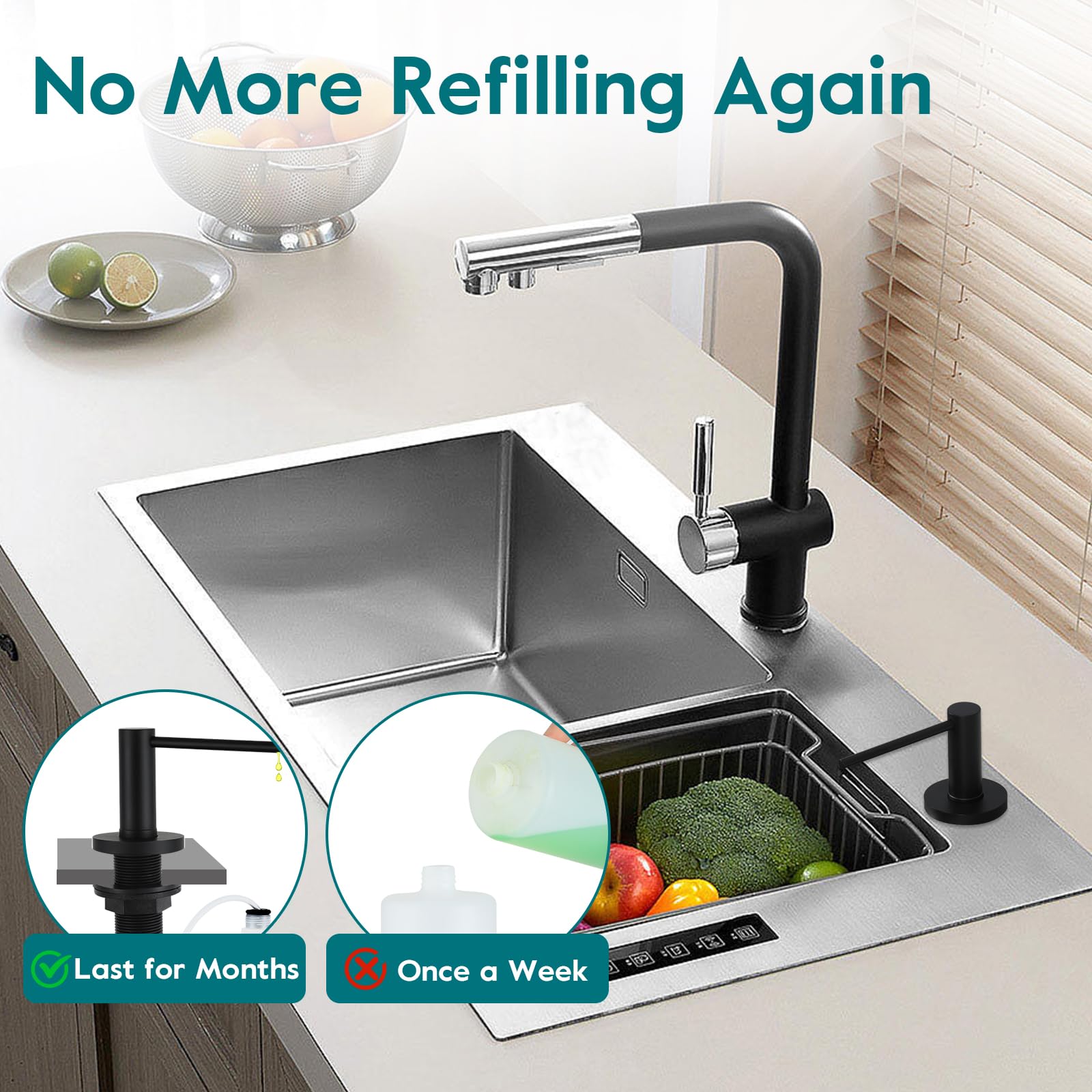 GAPPO matte black dispenser on modern counter with minimal footprint