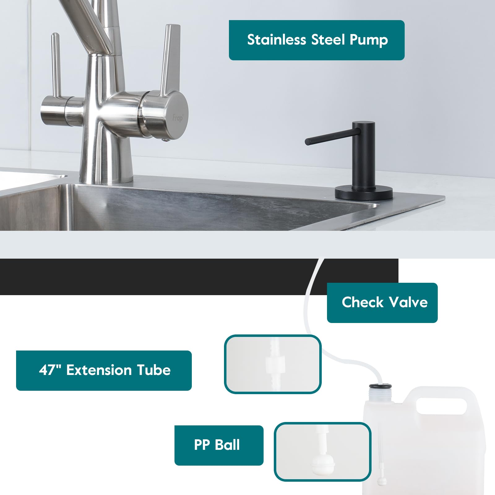 GAPPO stainless steel kitchen dispenser mounted on countertop for durability