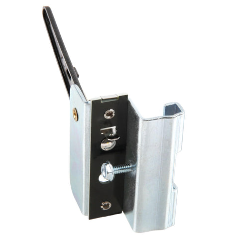 Garage Outlet limit switch on screw-drive rail demonstrating compatibility with Genie units.
