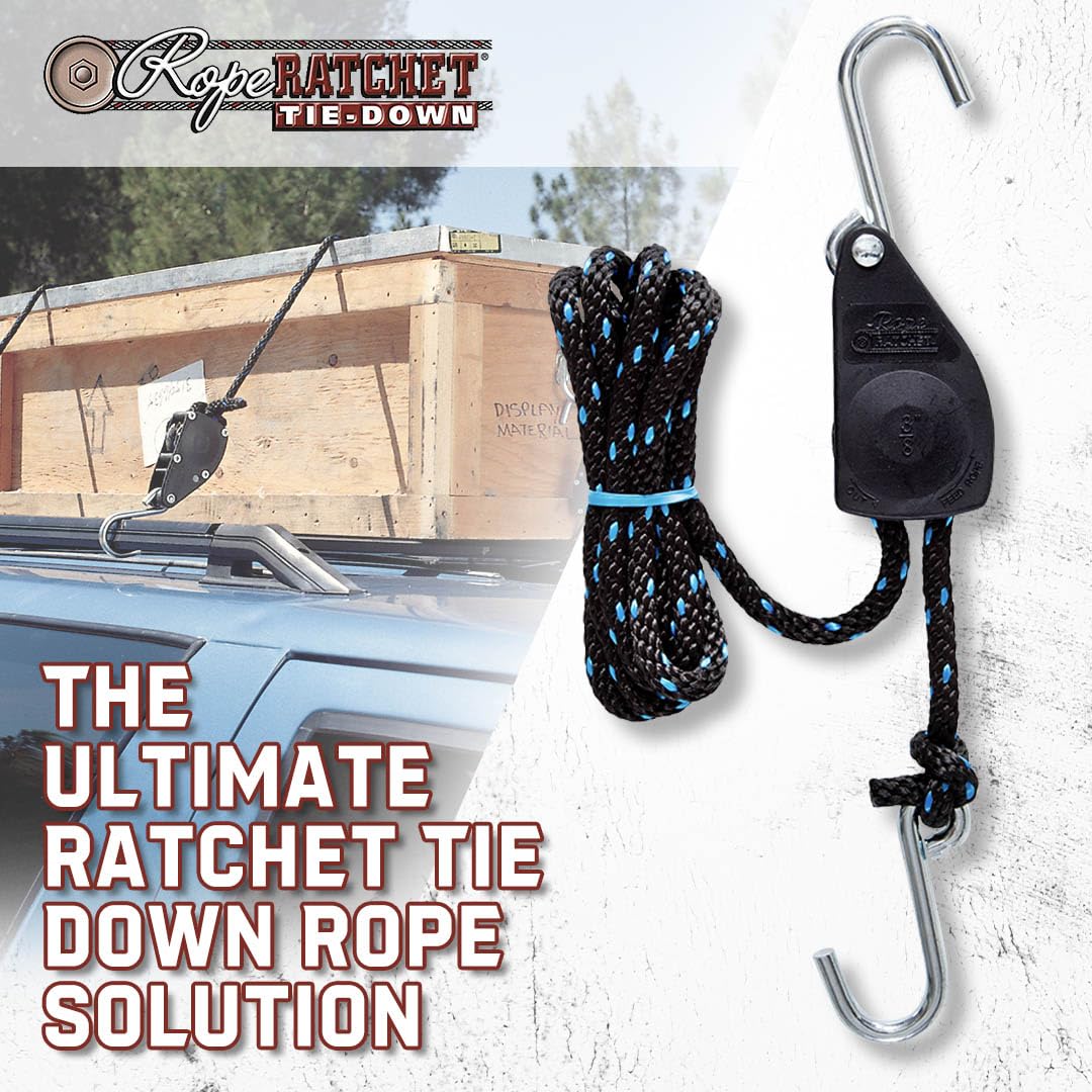 Garage pulley lift setup using Rope Ratchet for secure gear elevation.