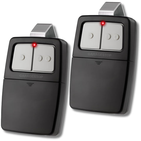 GARAGE STOP 2-pack remote front view, compact and versatile universal compatibility for two doors.