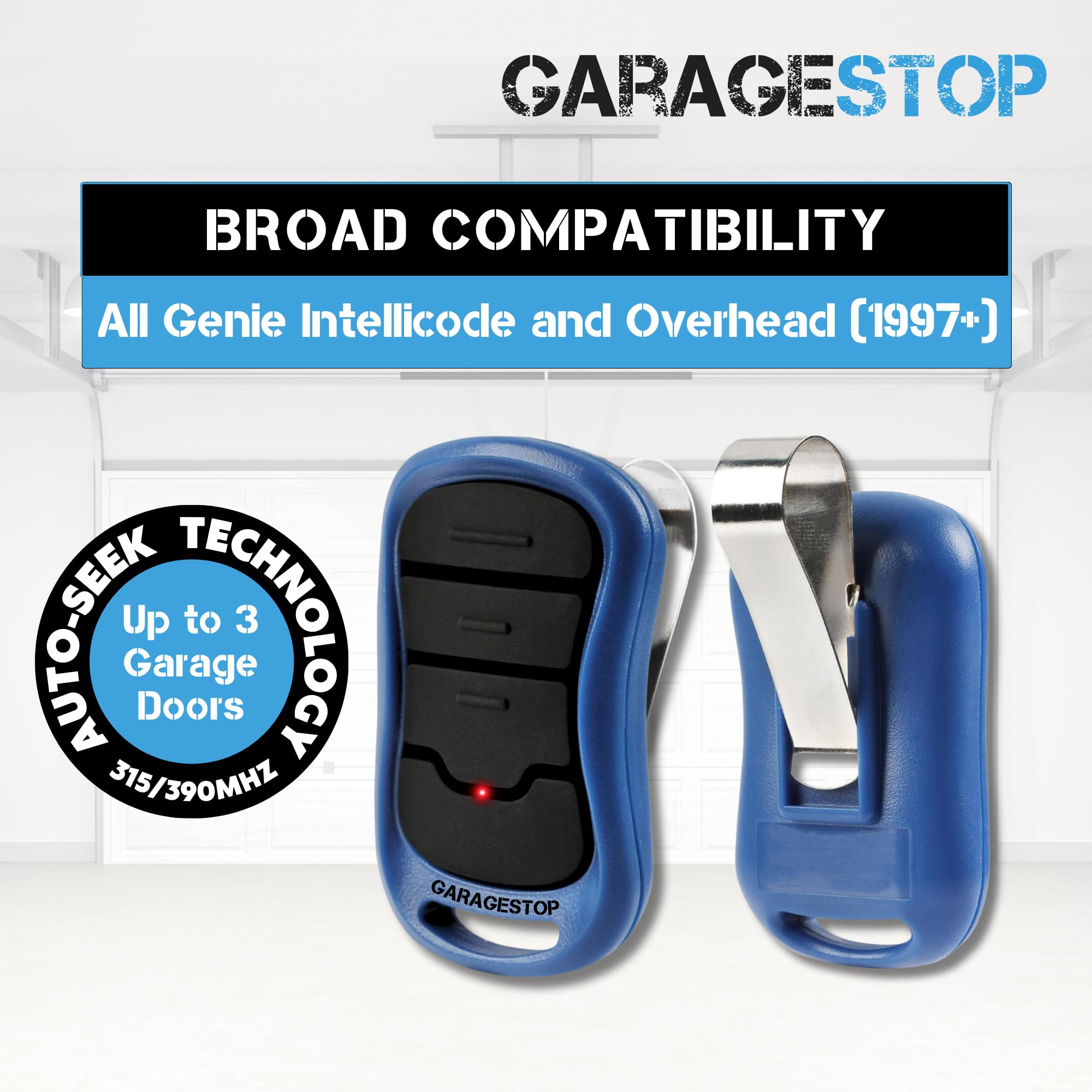 GARAGE STOP CR2032 battery inside for immediate replacement readiness.