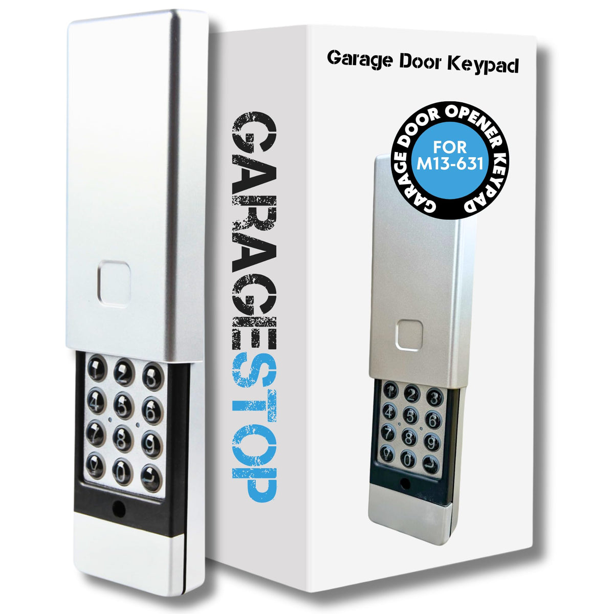 Garage Stop M13-631 wall-mount keypad for keyless entry convenience.