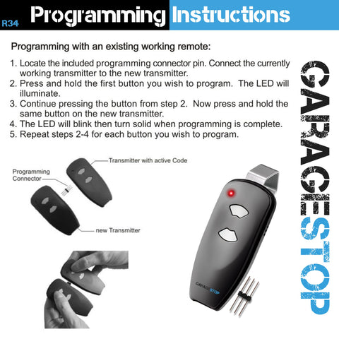 Programming pin shown enabling seamless code transfer for Marantec remote