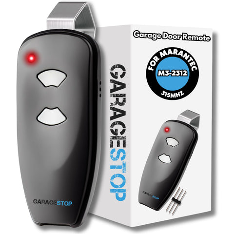Garage Stop Marantec M3-2312 remote closeup showing two button design for easy operation