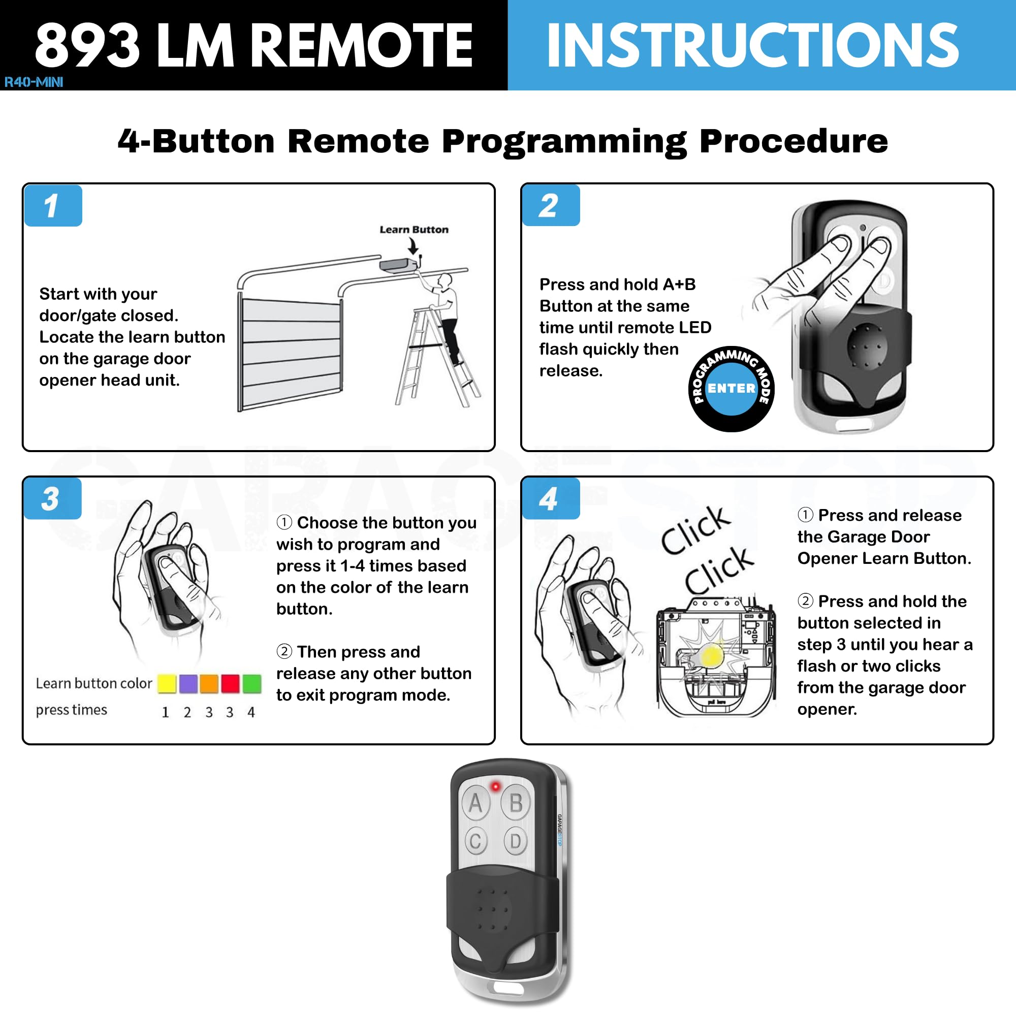 Garage Stop 4-button remote controls up to four doors for simplified access.