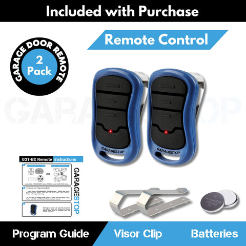 GARAGE STOP visor clip attached for hands free door access.