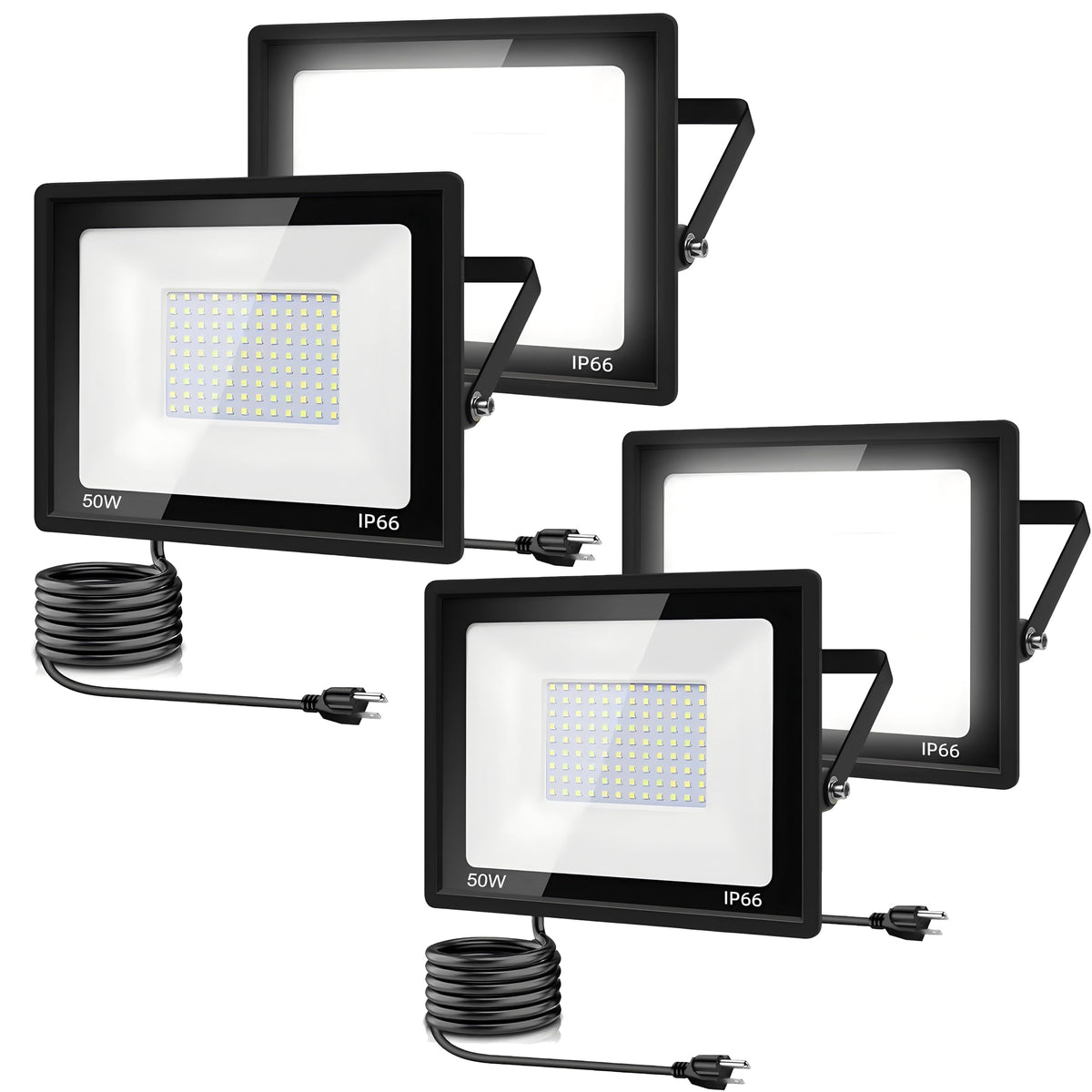 GarageAngle 4Pack flood lights front view enhances outdoor brightness for driveways.