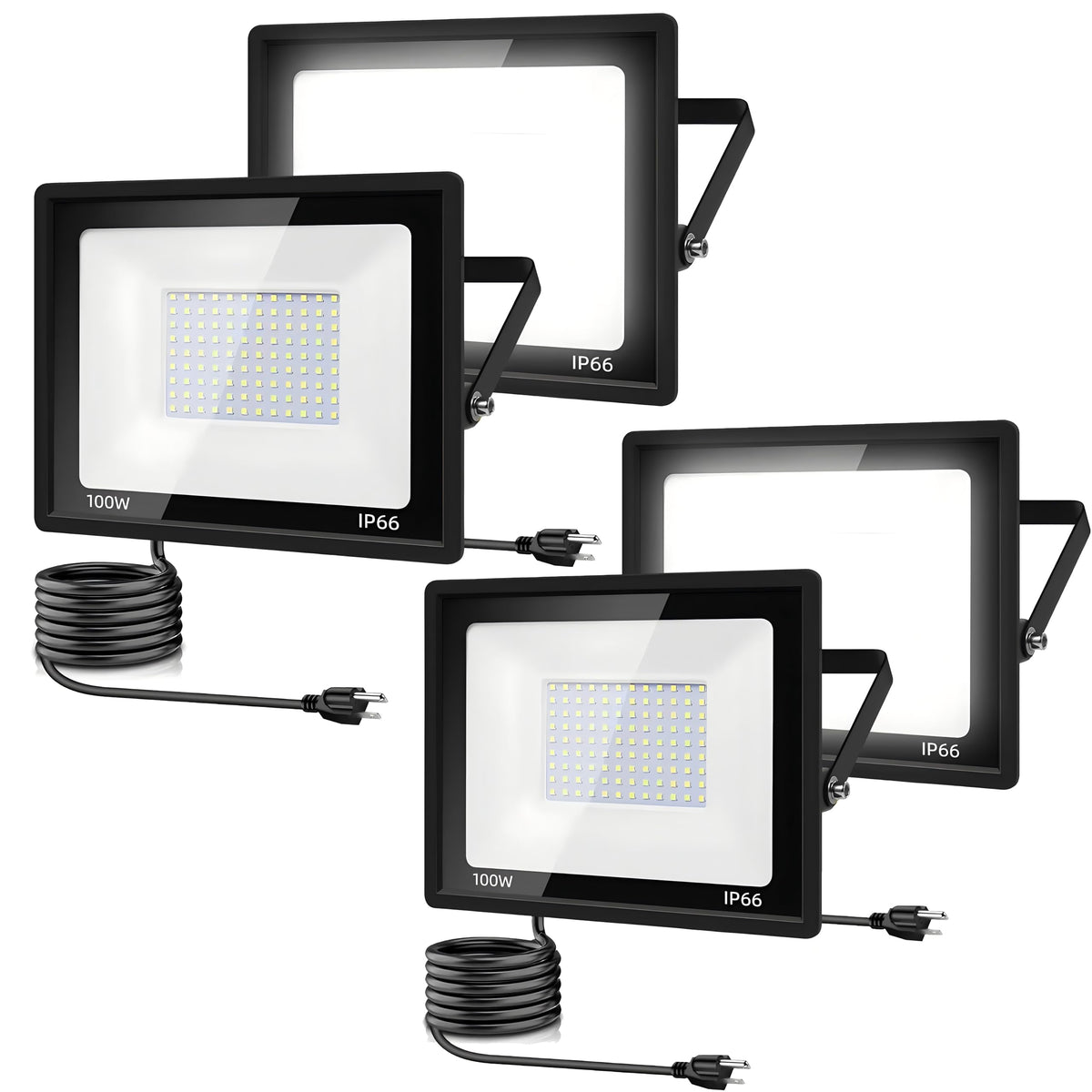 GarageAngle 4Pack LED flood light outdoor, front view, broad yard illumination.