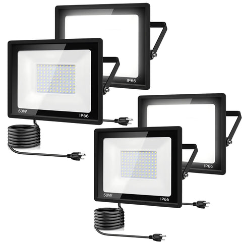 GarageAngle 4Pack flood lights front view enhances outdoor brightness for driveways.