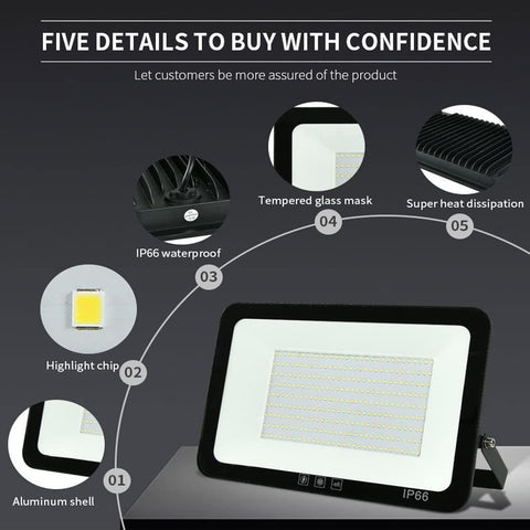 GarageAngle 4Pack LED flood light outdoor, side view, perimeter security lighting.