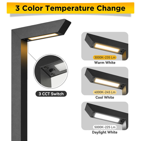 Gardencoin 3CCT LED pathway light, color switch demonstrates customizable ambiance options.