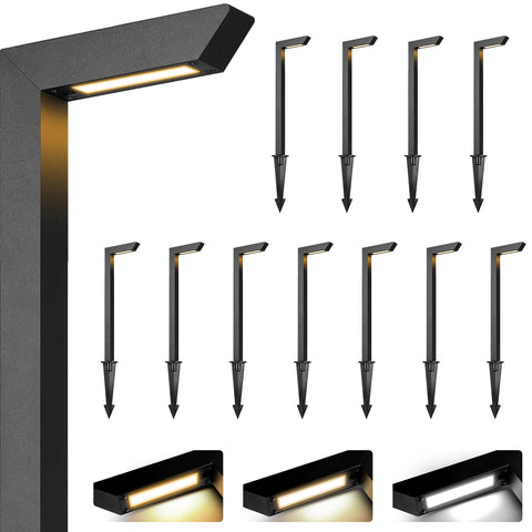 Gardencoin 3CCT LED pathway light, front view, sturdy stake for outdoor walking safety.