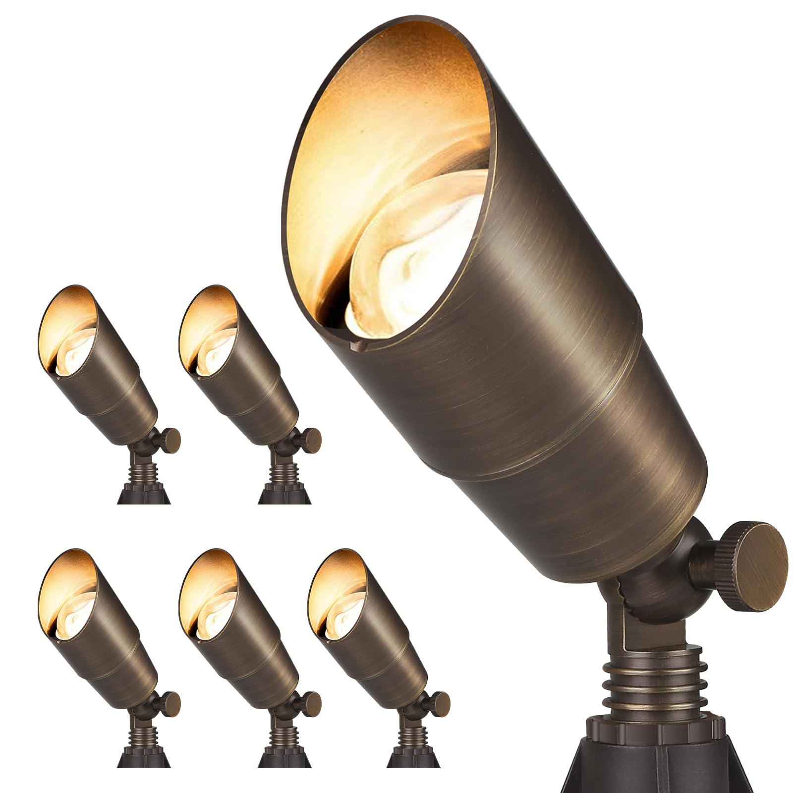 Gardencoin brass outdoor spotlight pack shows durable bronze finish for long-lasting landscape lighting.
