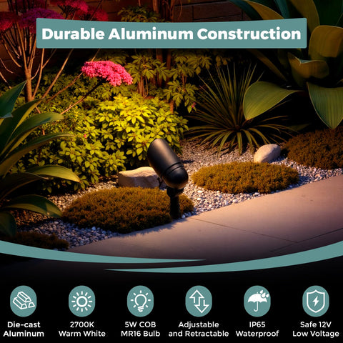 Gardencoin LED outdoor landscape light angle view highlights adjustable lighting for pathways