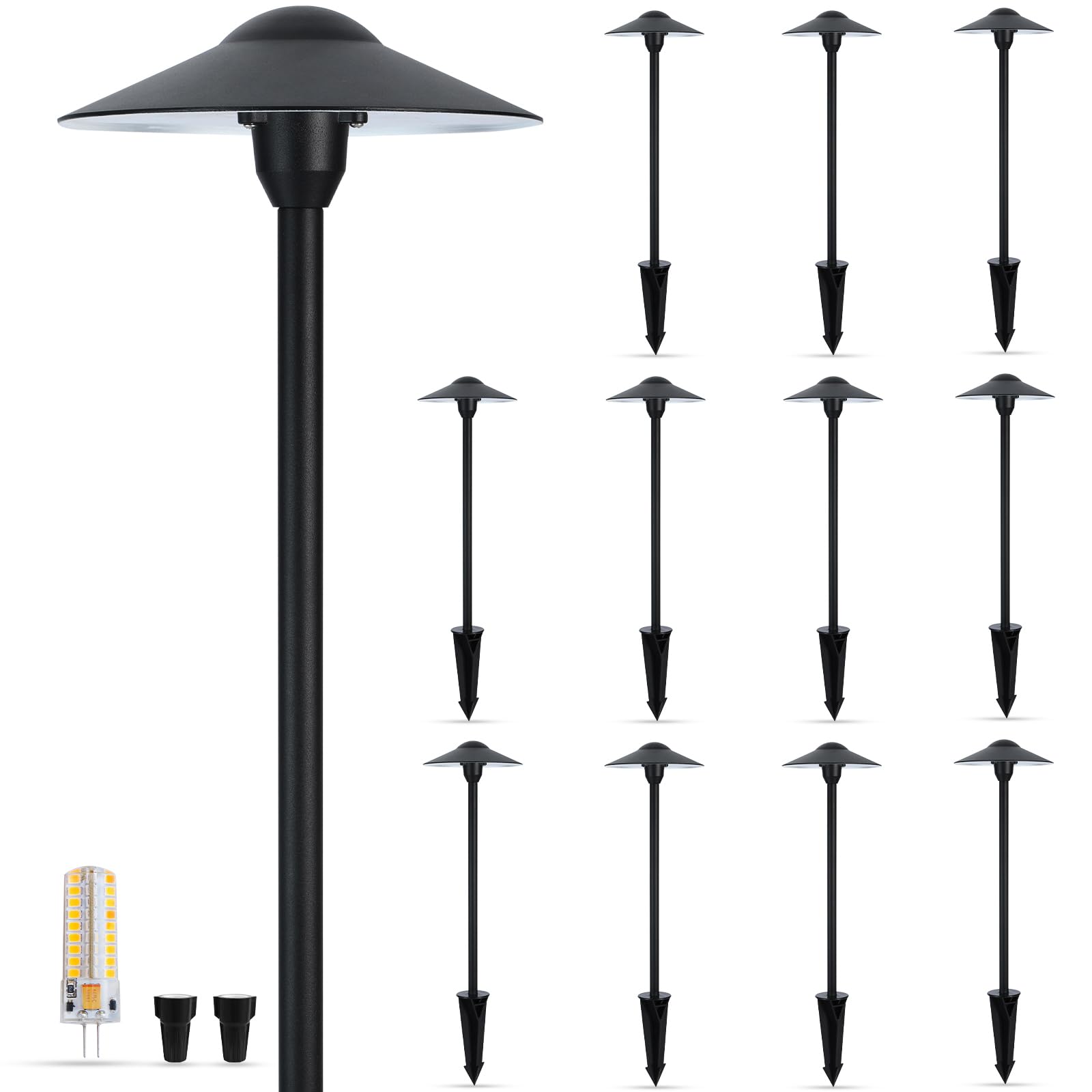 Gardencoin low-voltage pathway light with 8.5 inch shade for soft walkway illumination.