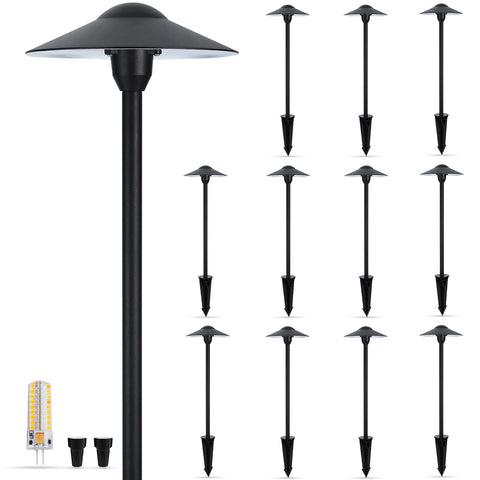 Gardencoin low-voltage pathway light with 8.5 inch shade for soft walkway illumination.