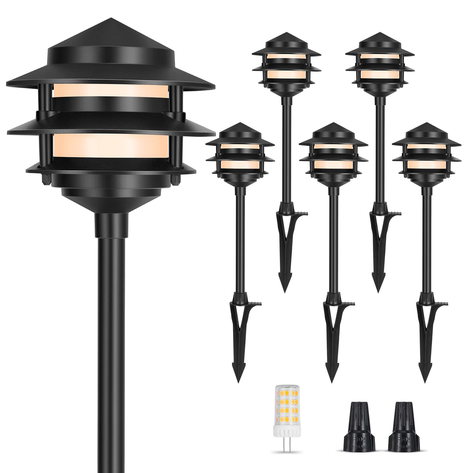 Gardencoin Pagoda low-voltage light front view shows durable aluminum construction for walkways