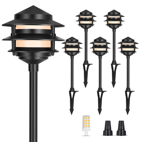Gardencoin Pagoda low-voltage light front view shows durable aluminum construction for walkways