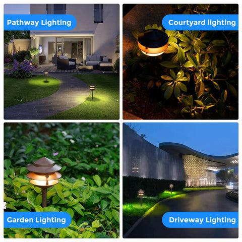 Gardencoin Pagoda six-pack ready for cohesive outdoor lighting along paths.