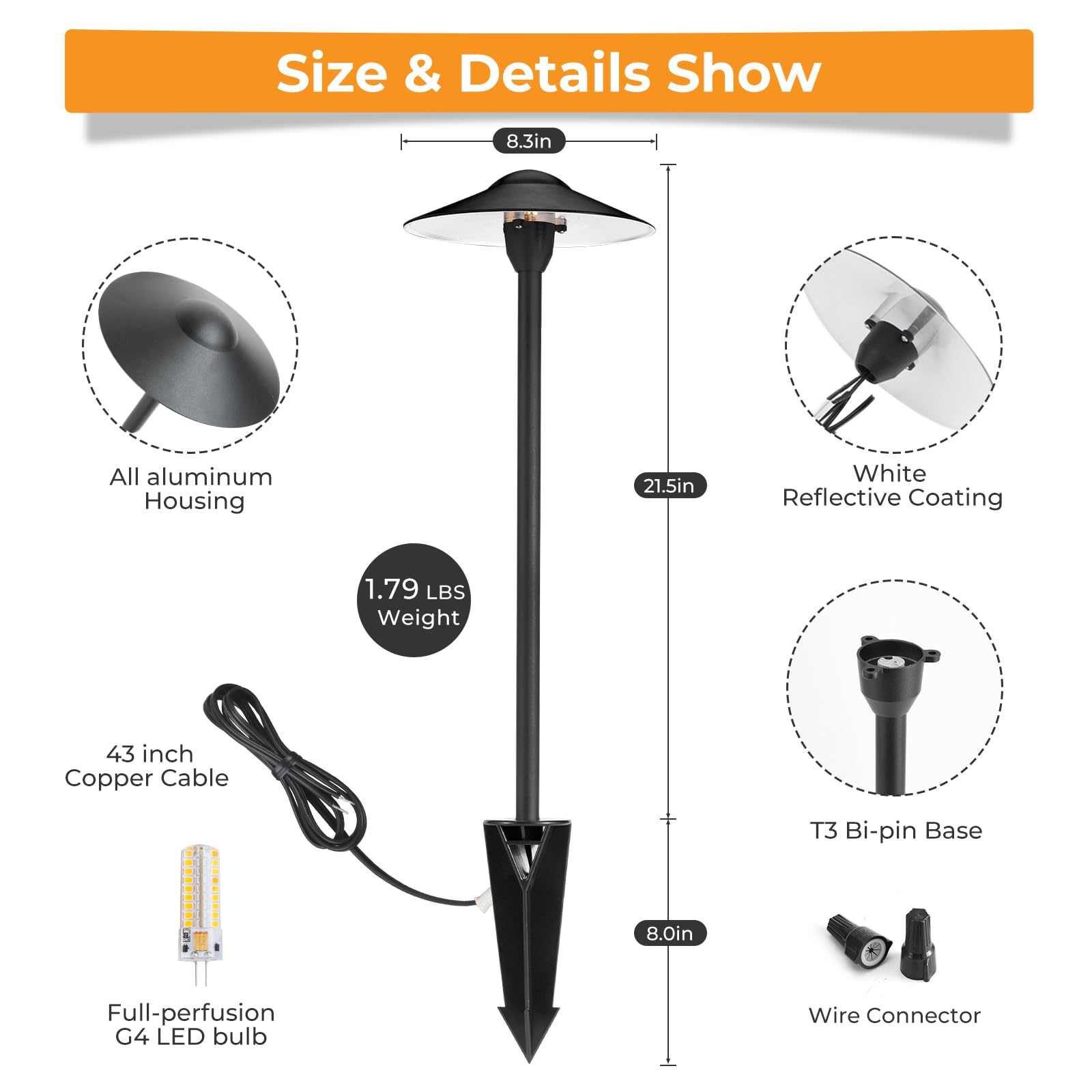 Gardencoin replaceable G4 bulb pathlight for easy maintenance and customization.