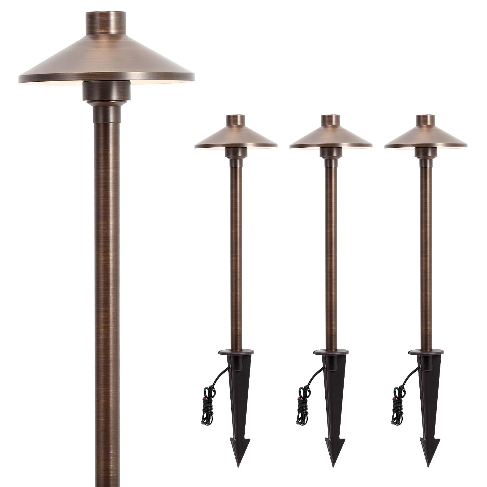 Gardencoin solid brass pathway light with 6.7-inch shade brightens walkways.