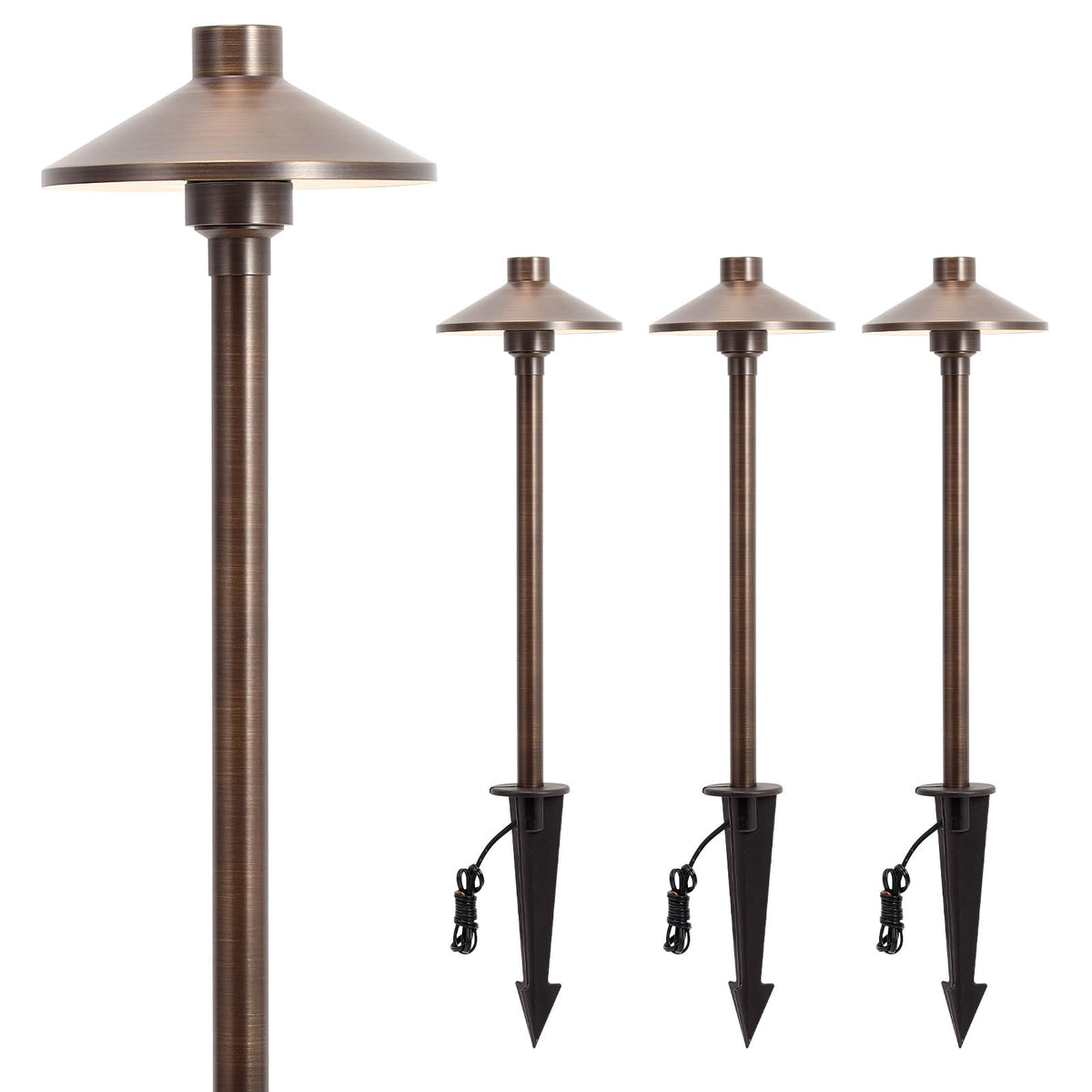 Gardencoin solid brass pathway light with 6.7-inch shade brightens walkways.