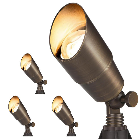 Gardencoin solid brass outdoor spotlight front view highlights durable brass finish