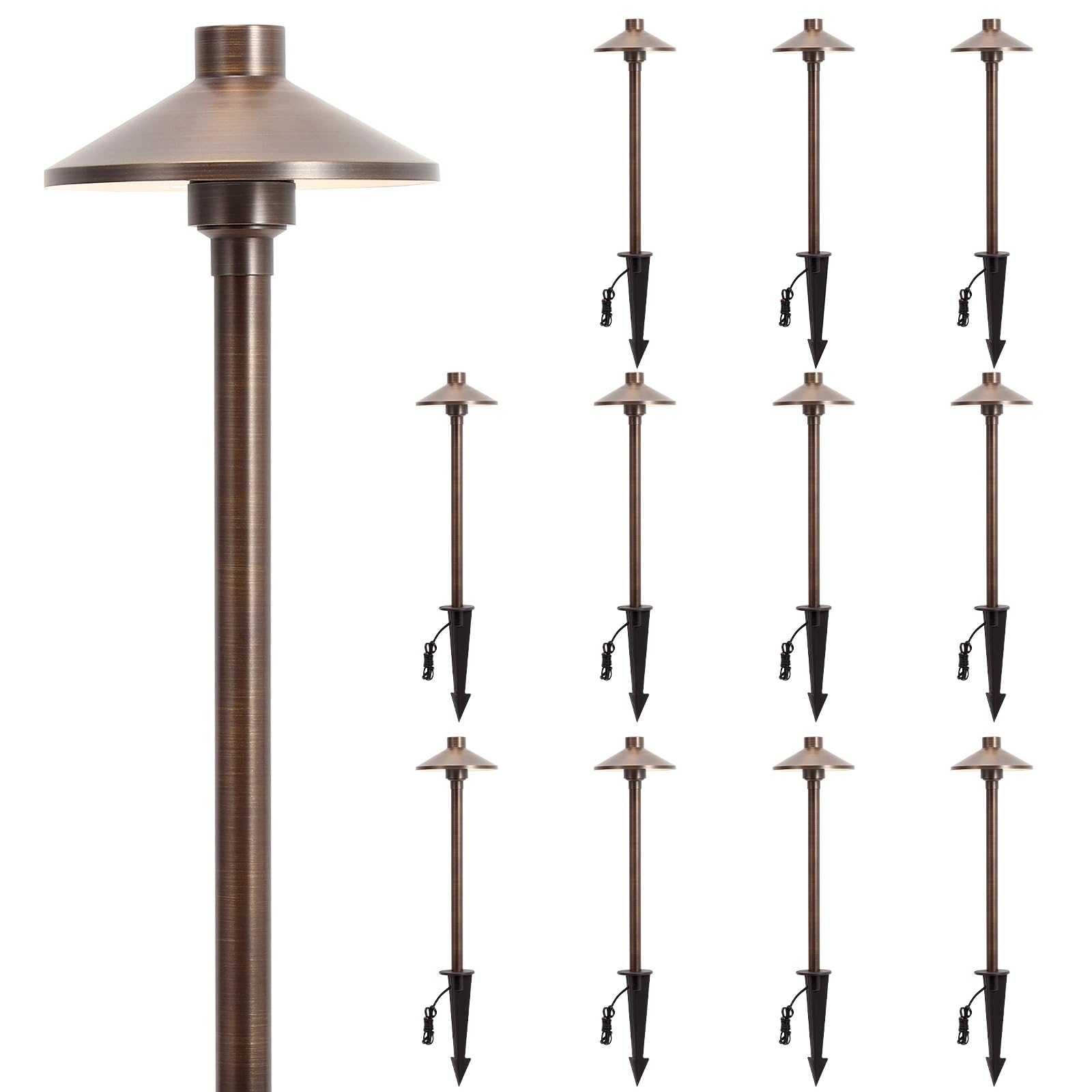Gardencoin solid brass path light shade-angle highlights your walkway with classic warmth